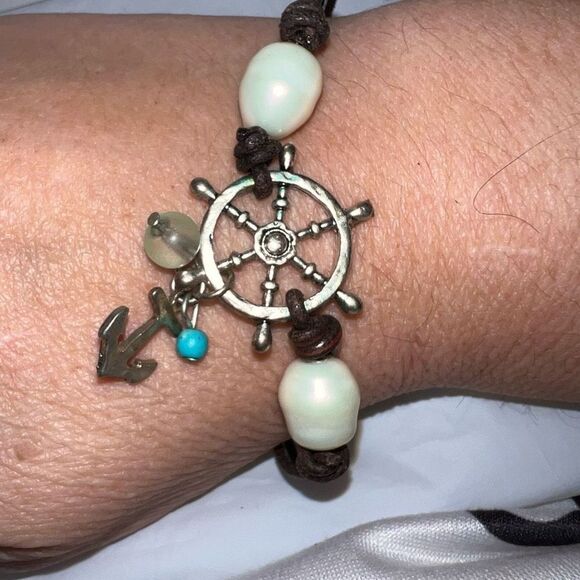 Fresh Water Pearl and Nautical Charm Bracelet - Picture 3 of 4